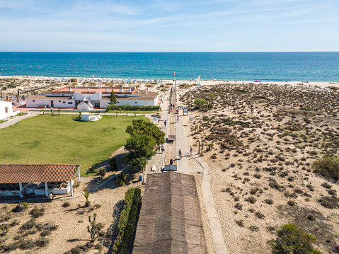 Famous Barril Beach with Tuna Museum, next to Tavira, Algarve, Portugal
