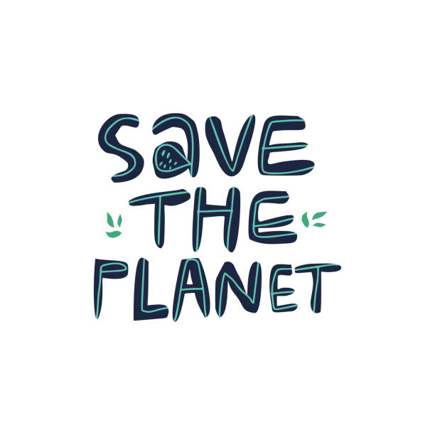 ilustrações de stock, clip art, desenhos animados e ícones de save the planet hand drawn vector lettering. sustainable and green lifestyle. zero waste concept. typography with leaves on white. earth day, environment and ecology protect illustration - earth day banner placard green