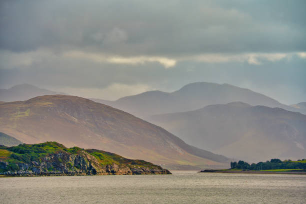 Panoramic view at Scotlands beauty landscapes. Looking over Loch Broom at Ullapool in the northwestern part of Scotland.
