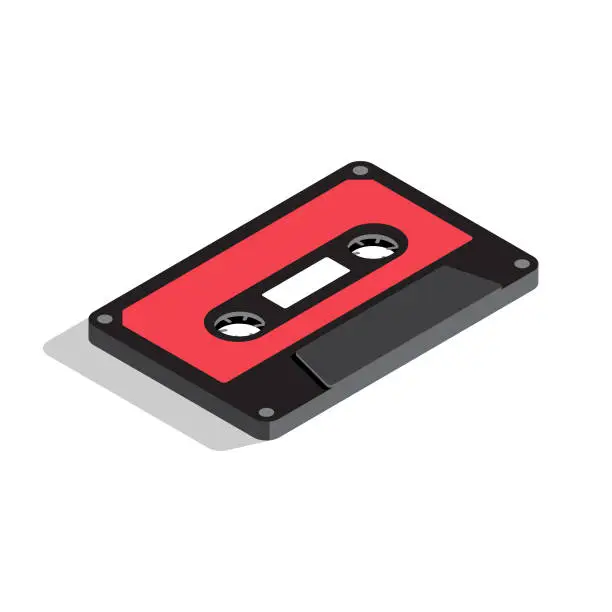 Vector illustration of Audio Cassette Tape Isometric Flat Design.