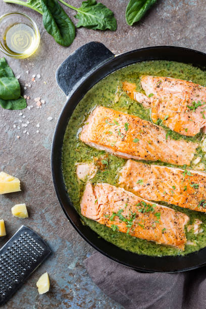 istock Grilled Salmon with cream sauce 1192899643