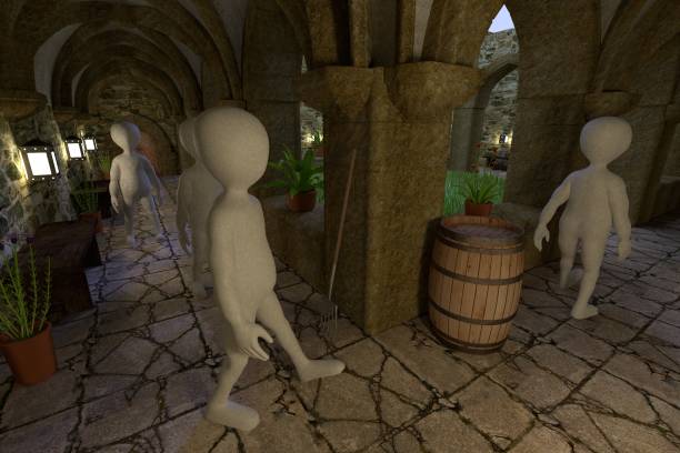 istock 3D Render of Cartoon Character in Monastery 1192903815