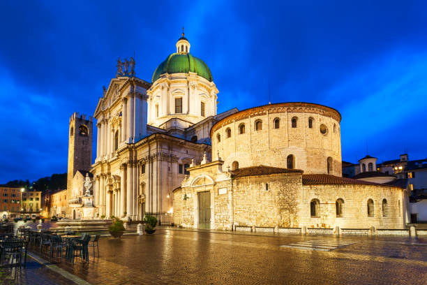Brescia Cathedral in north Italy New Cathedral or Duomo Nuovo and Old Cathedral or Duomo Vecchio at the Piazza Paolo square in Brescia city in north Italy brescia stock pictures, royalty-free photos & images