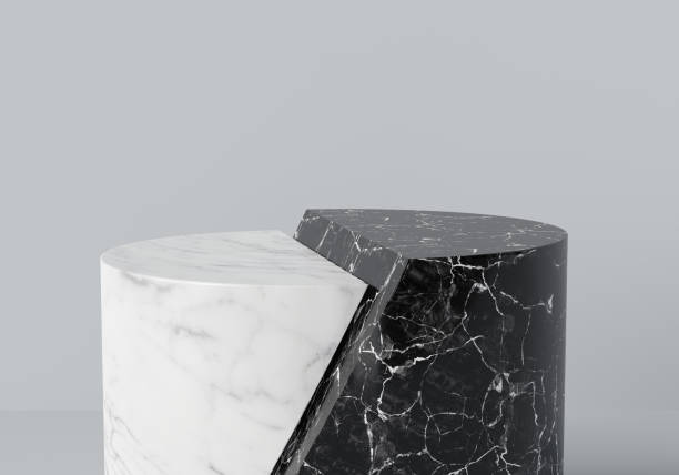 istock Product display platforms. Two steps white and black marble podium isolated. Cylinder display. 3d rendering. 1192913761