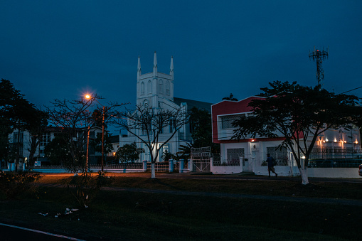 Night scene of capital of Guyana, Georgetown at dust.