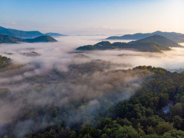 Drone View of Morning Clouds over Blue Ridge Mountains