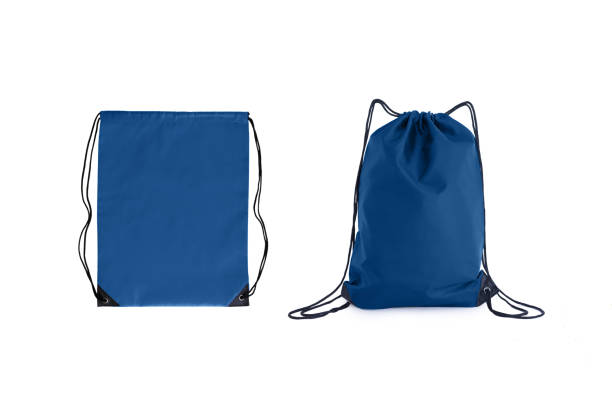 conjunto de la plantilla clásica de paquetes de cordón azul, bolso para zapatos deportivos aislados en blanco. - saco bolsa fotografías e imágenes de stock