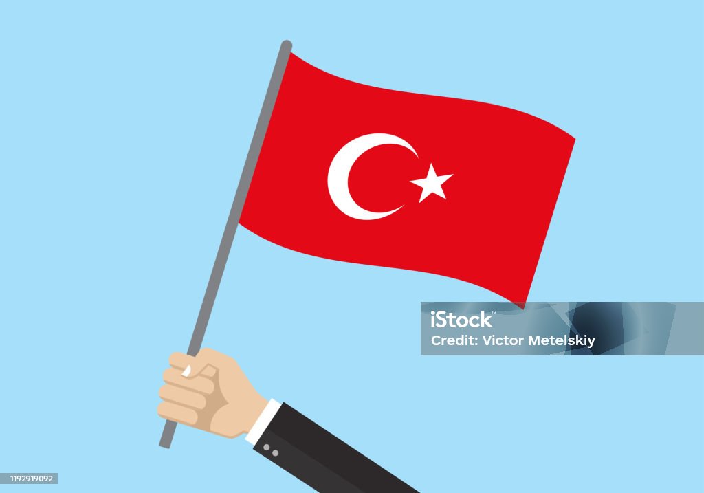 Turkije Zwaaiende Vlag Hand Houden Turkse Vlag Nationaal Symbool Met Maan En Ster Vector Turkije Zwaaiende Vlag Hand Houden Turkse Vlag Nationaal Symbool Met Maan En Ster Vector