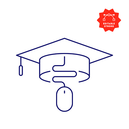 E-Learning Line Icon with Editable Stroke and Pixel Perfect.