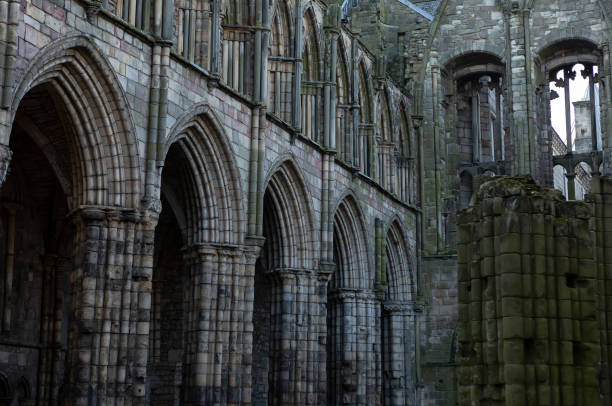 Scotland Holyrood Abbey. Edinburgh Holyrood Abbey ruins inside view.