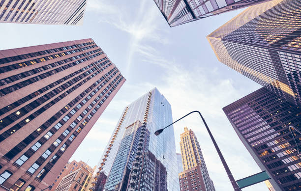 istock Looking up at Chicago skyscrapers, USA. 1192921418