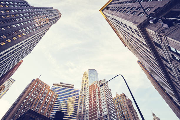 istock Looking up at Chicago skyscrapers, USA. 1192921462