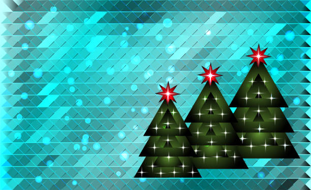 illustrazioni stock, clip art, cartoni animati e icone di tendenza di biglietto di capodanno astratto, alberi di natale fatti di triangoli con stelle rosse. - the twelve days of christmas