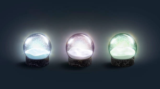 istock Blank blue, pink and green glowing snow globe mock up 1192921754