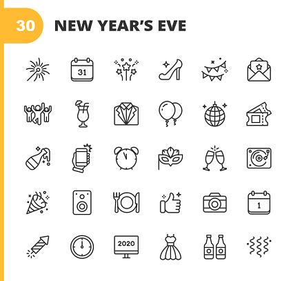 30 New Year's Eve Outline Icons.
