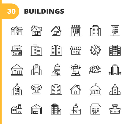 30 Building Outline Icons.