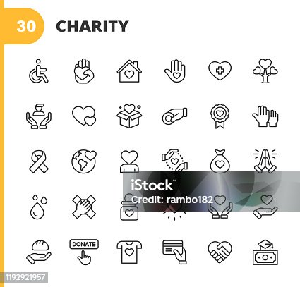 istock Charity and Donation Line Icons. Editable Stroke. Pixel Perfect. For Mobile and Web. Contains such icons as Charity, Donation, Giving, Food Donation, Teamwork, Relief. 1192921957