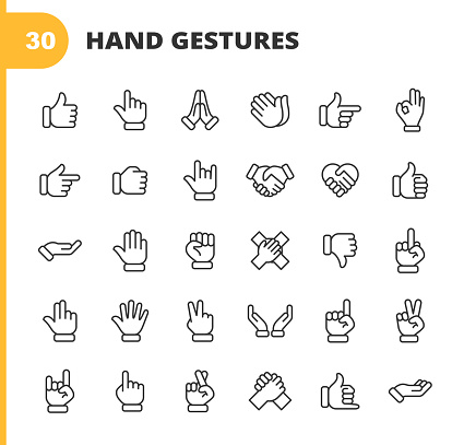 30 Hand Gestures Outline Icons.