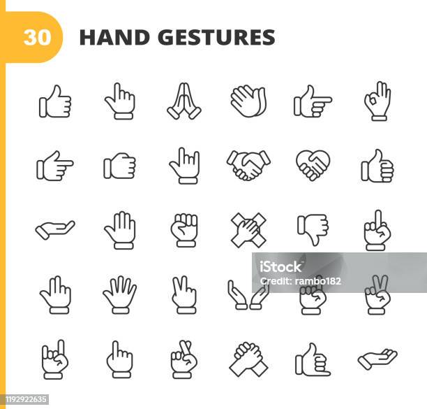 Hand Gestures Line Icons Editable Stroke Pixel Perfect For Mobile And Web Contains Such Icons As Gesture Hand Charity And Relief Work Finger Greeting Handshake A Helping Hand Clapping Teamwork Stock Illustration - Download Image Now