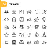 istock Travel Line Icons. Editable Stroke. Pixel Perfect. For Mobile and Web. Contains such icons as Camera, Cocktail, Passport, Sunset, Plane, Hotel, Cruise Ship, ATM, Palm Tree, Backpack, Restaurant. 1192922881