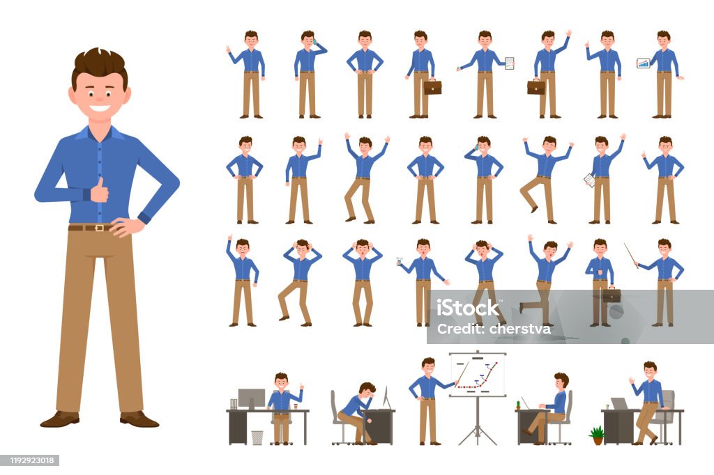 Cartoon Character Office Business Man Vector Illustration Flat Style Design Happy  Worker Male Person Poses Set On White Background Stock Illustration -  Download Image Now - iStock