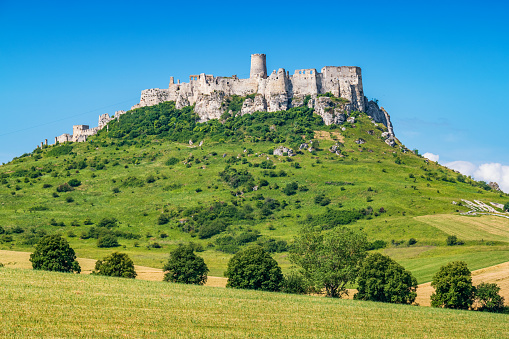 Spis Castle (Spissky hrad, Szepesi var) in Slovakia,  a UNESCO World Heritage Site, on a sunny morning.