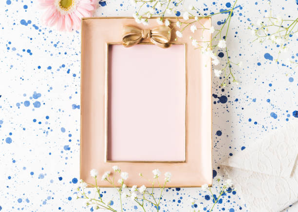 istock Golden pink frame with blank copy space. Mock up 1192926182