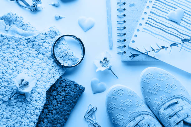 istock Classical blue pastel lifestyle female flat lay 1192926318