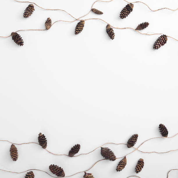 istock Zero waste christmas garland made from pine cone and natural jute twine. Square composition, flat lay. Eco friendly minimal christmas mockup. Eco natural brown garland. 1192927337