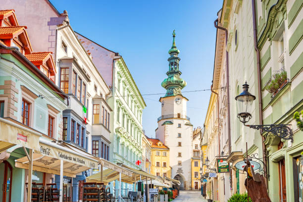 Old town Bratislava Slovakia Stock photograph of an alley with stores and restaurants in old town Bratislava, Slovakia. bratislava photos stock pictures, royalty-free photos & images