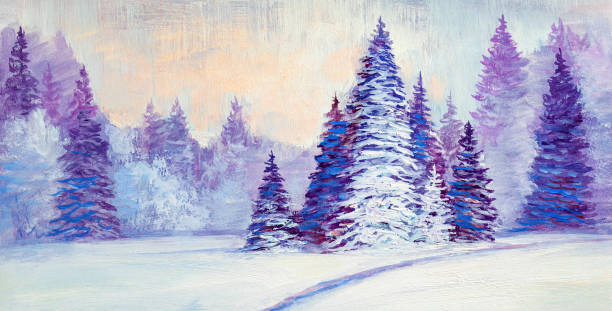 istock Christmas forest . Oil painting landscape. 1192927857