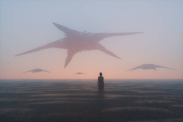 istock Young woman in sea watching UFOs 1192928743