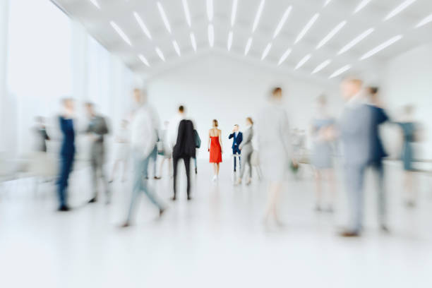 abstract defocused shapes of office business people - office time lapse imagens e fotografias de stock