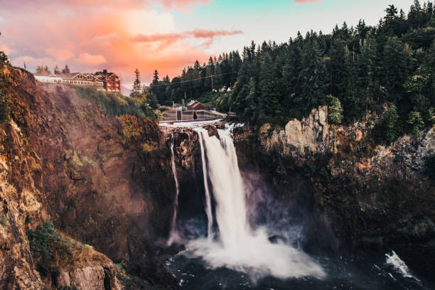 Snoqualmie Falls, a waterfall located in Snoqualmie, Washington.