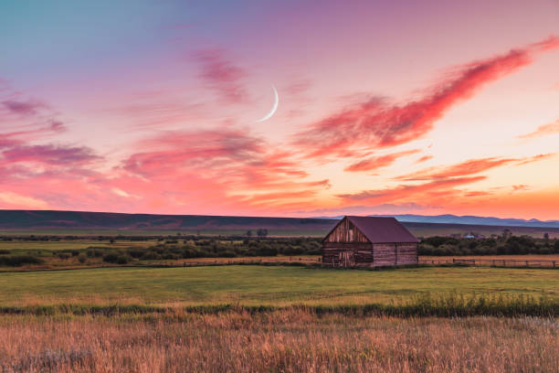 Barn at sunset in rural Montana