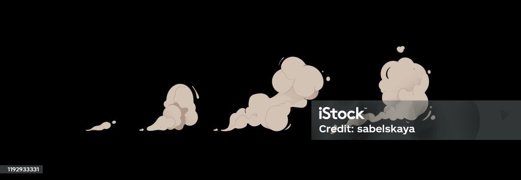 Cartoon Smoke Cloud Set Isolated On Black Background Stock Illustration -  Download Image Now - iStock