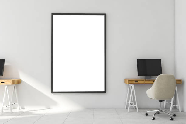 istock Mock up poster on white stylish office wall 1192935149