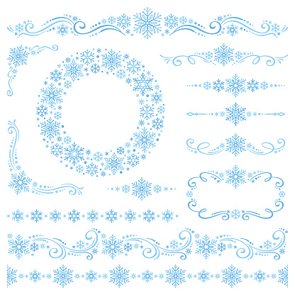 Design elements with snowflakes on white background