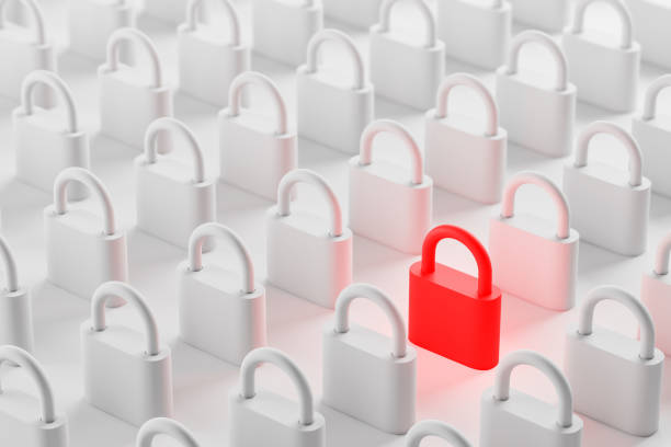 istock Red padlock among white ones, online security 1192935393