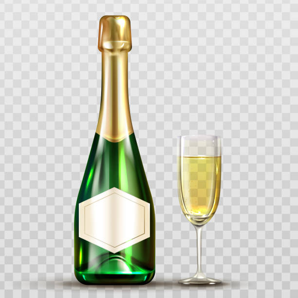 ilustrações, clipart, desenhos animados e ícones de garrafa de champanhe e wineglass isolada clip art - champagne flute wine isolated wineglass