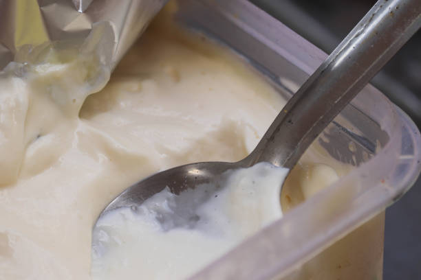 istock Homemade Mayonnaise in Big Box and Spoon Dip Inside 1192944392