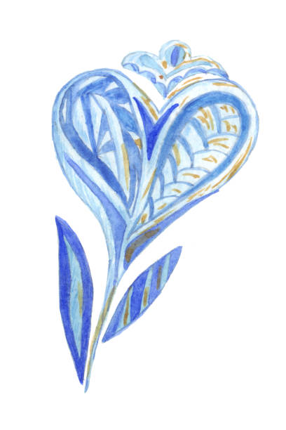 цветок - голубое сердце к празднику 14 февраля - illustration and painting valentines day individuality happiness stock illustrations