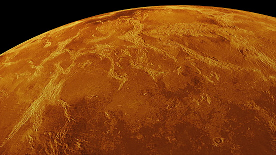 Rotation of the planet Venus, computer generated. 3d rendering of realistic scientific background. Elements of this image are presented by NASA