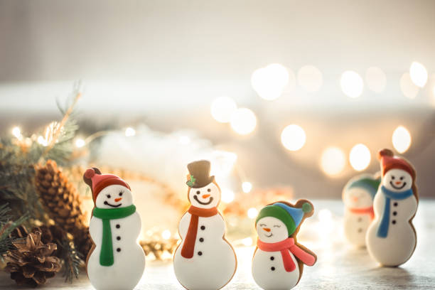 istock Festive new Year background with lights and gingerbread. 1192947429