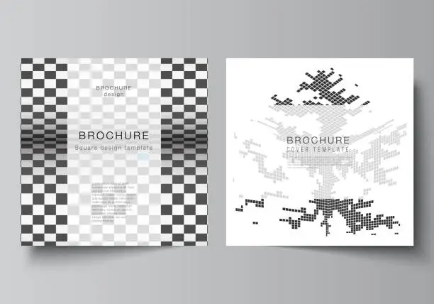 Vector illustration of The minimal vector illustration of editable layout of two square format covers design templates for brochure, flyer, magazine. Abstract big data visualization concept backgrounds with cubes.