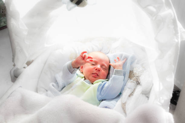 istock Little newborn baby lying in blanket 1192948243
