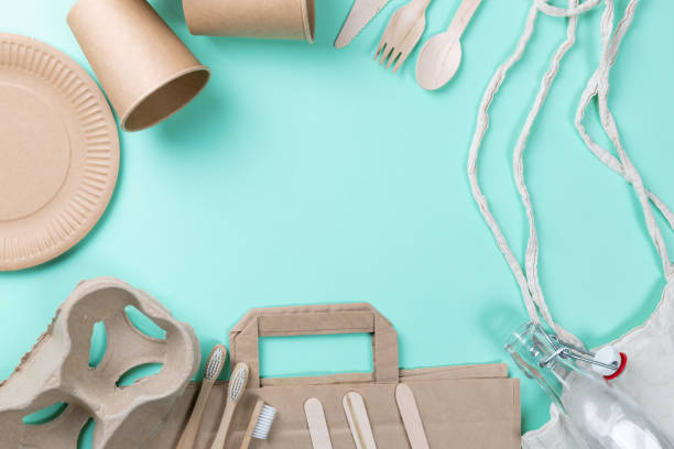 istock Sustainable eco friendly concept. Kitchenware on a teal background. 1192950967