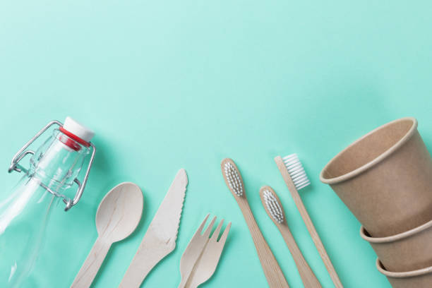 istock Sustainable eco friendly concept. Kitchenware on a teal background. 1192950999