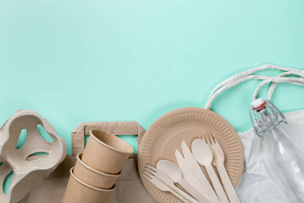 istock Sustainable eco friendly concept. Kitchenware on a teal background. 1192951093