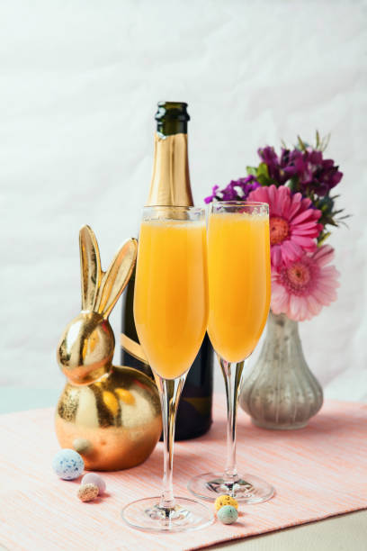 Mimosa cocktails with Easter decoration